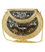 Jewel Mosaic Design Stone Work Party Clutch Bag Gold and Multi