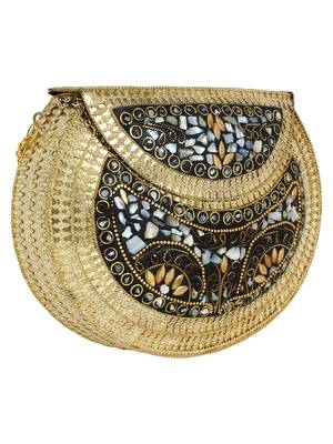 Jewel Mosaic Design Stone Work Party Clutch Bag Gold and Multi 2