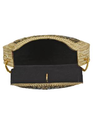 Jewel Mosaic Design Stone Work Party Clutch Bag Gold and Multi 5
