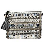 Glitzy Black And Beige Jacquard Sling Bag