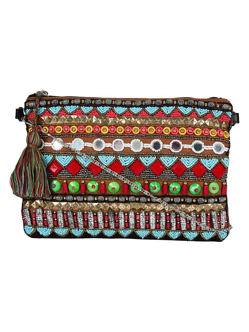 Glitzy Multicolour Jacquard Sling Bag