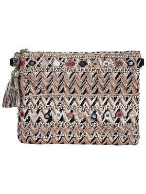 Glitzy Beige Jacquard Sling Bag 1