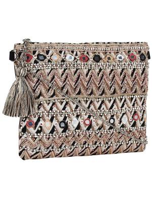 Glitzy Beige Jacquard Sling Bag 2