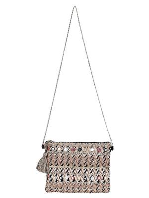 Glitzy Beige Jacquard Sling Bag 4