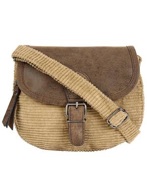 Classic Beige Cotton & Leatherette Sling Bag 1