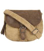 Classic Beige Cotton & Leatherette Sling Bag