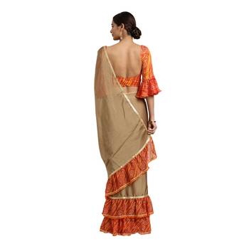 Brown printed chiffon saree with blouse 2