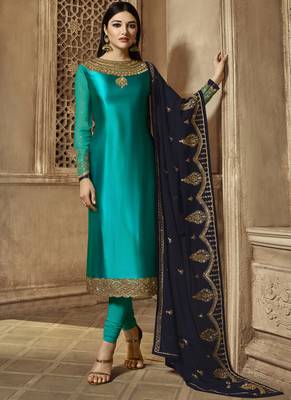 Turquoise Embroidered Georgette Salwar 1