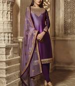 Wine Embroidered Georgette Salwar