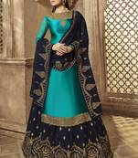 Turquoise Embroidered Georgette Kameez With Skirt