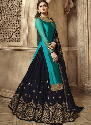 Turquoise Embroidered Georgette Kameez With Skirt 2