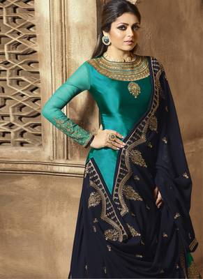 Turquoise Embroidered Georgette Kameez With Skirt 3