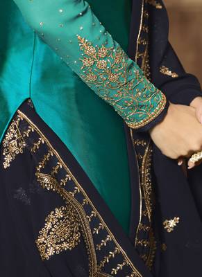 Turquoise Embroidered Georgette Kameez With Skirt 4