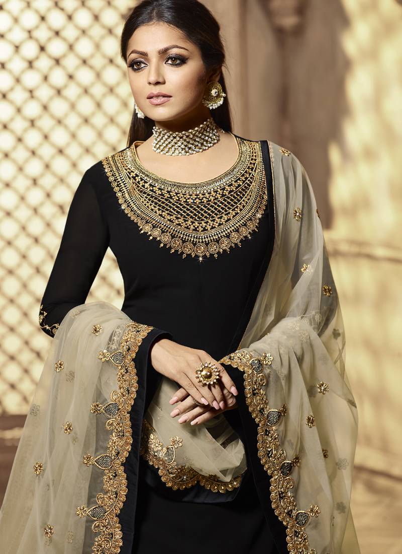Black Embroidered Georgette Salwar