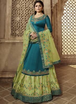 Teal Embroidered Georgette Salwar 1