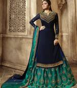 Blue Embroidered Georgette Kameez With Skirt