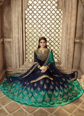 Blue Embroidered Georgette Kameez With Skirt 2