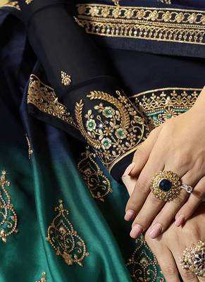 Blue Embroidered Georgette Kameez With Skirt 4