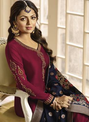 Maroon Embroidered Georgette Salwar 3