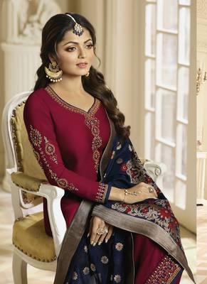 Maroon Embroidered Georgette Salwar 4