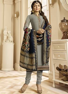 Grey Embroidered Georgette Salwar 1