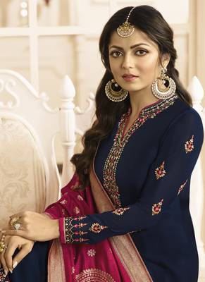 Blue Embroidered Georgette Salwar 3