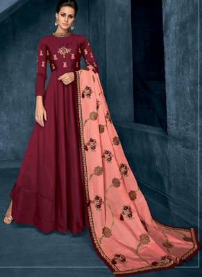 Maroon embroidered silk blend salwar 1