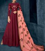 Maroon embroidered silk blend salwar