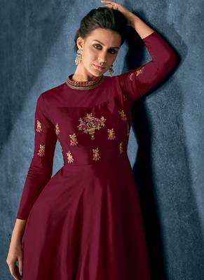 Maroon embroidered silk blend salwar 2