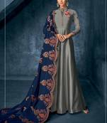 Dark-grey embroidered silk blend salwar