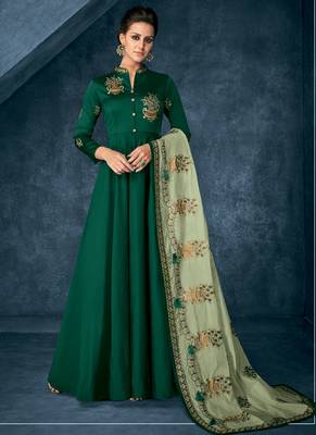 Green embroidered silk blend salwar 1