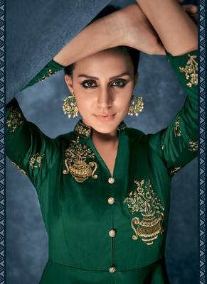 Green embroidered silk blend salwar 2