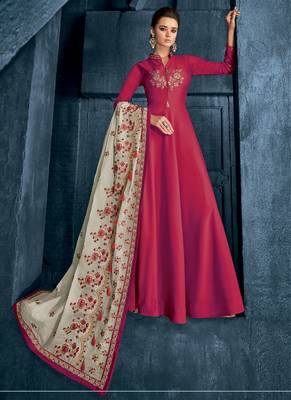 Red embroidered silk blend salwar 1