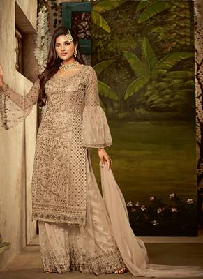 Cream sequins net salwar 1