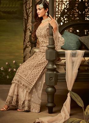 Cream sequins net salwar 2