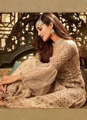 Cream sequins net salwar 3
