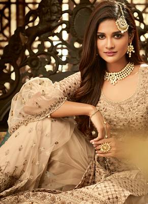 Cream sequins net salwar 4