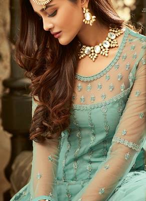Sky-blue sequins net kameez with sharara 4
