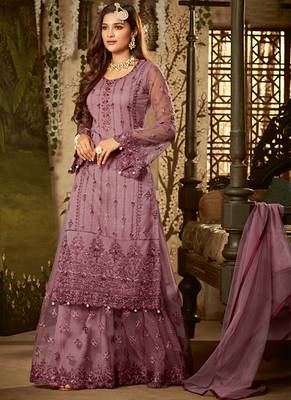 Light-wine sequins net salwar 1