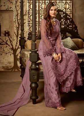 Light-wine sequins net salwar 2