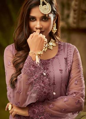 Light-wine sequins net salwar 3