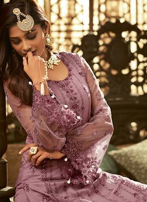 Light-wine sequins net salwar 4