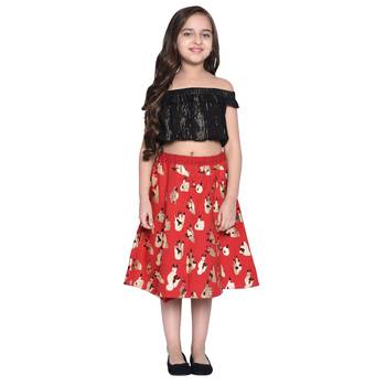 Black Printed Cotton Kids Skirts 1