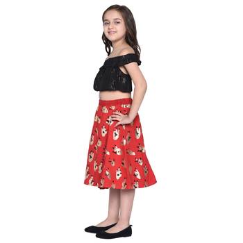 Black Printed Cotton Kids Skirts 3