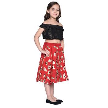 Black Printed Cotton Kids Skirts 4