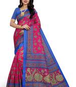   dark pink printed art silk sarees saree with blouse