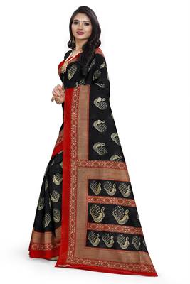 Black printed art silk sarees saree with blouse 2