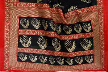 Black printed art silk sarees saree with blouse 4