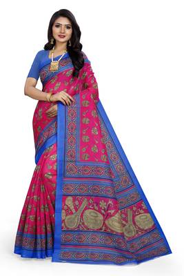   dark pink printed art silk sarees saree with blouse 1