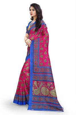   dark pink printed art silk sarees saree with blouse 2